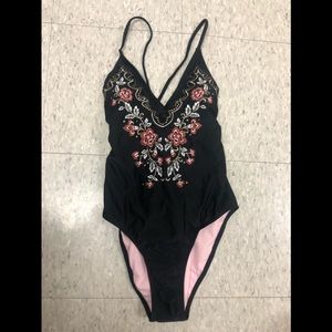Xhilaration black embroidered floral onepiece swimsuit size Medium *3 for $30*